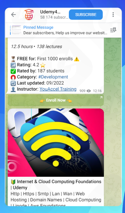 Udemy4U's Telegram channel